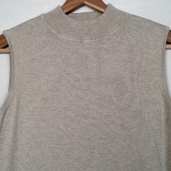 Chicos Size 2 Women Large Knit Top Shirt Sleeveless Silver Metallic Mock Neck - Picture 8 of 11